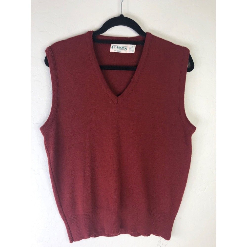 VTG SEARS Classics Mens Medium Dark Red Sweater Vest V-Neck Pullover Made In USA